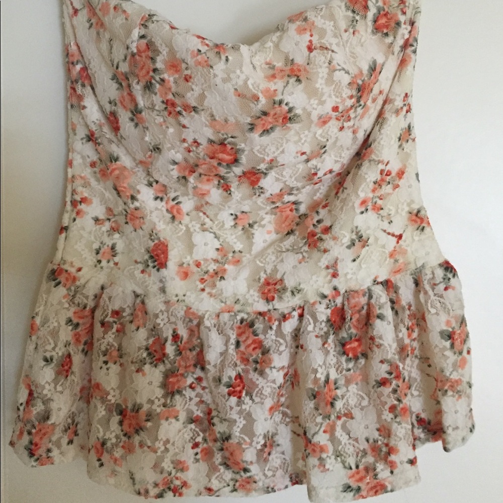 Lace peplum tube top